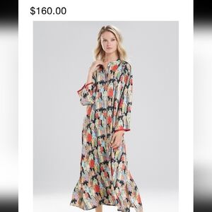 Natori Dynasty Mandarin Zip Caftan Kimono Robe House Coat Lounge Dress Med